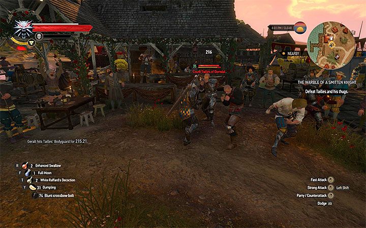 Geralt może przystąpić do pojedynku konno lub do walki na pięści - Pieśń rycerskiego serca - quest turnieju rycerskiego | Zadania poboczne - Wiedźmin 3: Krew i wino - poradnik do gry