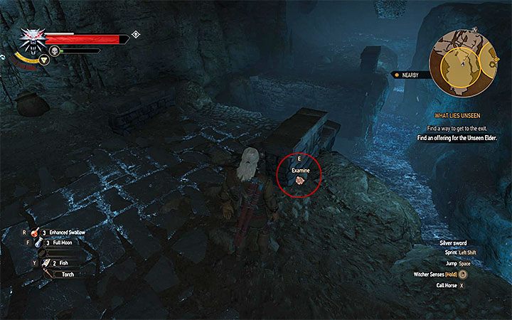 Podarunek dla Ukrytego (Offering for the Unseen Elder) znajduje się w niewielkiej odległości od miejsca, w którym znalazłeś list napisany przez maga - jego dokładną lokalizację prezentuje powyższy obrazek - Między światami - quest spotkania z Ukrytym | Główne zadania Wiedźmin - Wiedźmin 3: Krew i wino - poradnik do gry