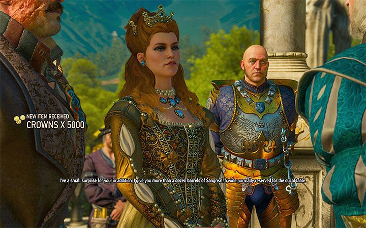 Od księżnej otrzymasz m.in. mnóstwo koron - Ceremonia | Główne zadania | Solucja Wiedźmin Krew i Wino - Wiedźmin 3: Krew i wino - poradnik do gry