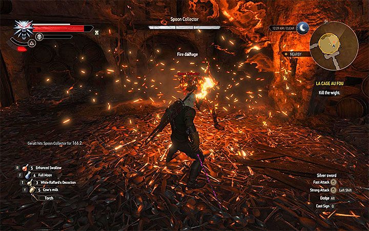 Znak Igni może podpalać potwora i wystawiać go na kolejne ataki Geralta - Przeciwnicy z głównych zadań | Pojedynki z trudnymi przeciwnikami - Wiedźmin 3: Krew i wino - poradnik do gry