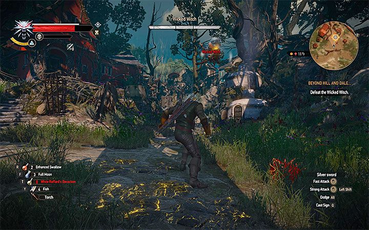 Sprowadź wiedźmę na ziemię dzięki użyciu kuszy lub znaku Aard - Przeciwnicy z głównych zadań | Pojedynki z trudnymi przeciwnikami - Wiedźmin 3: Krew i wino - poradnik do gry