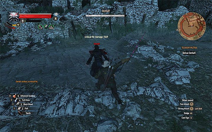 Możesz parować ciosy Dettlaffa i wyprowadzać następnie własne ataki - Przeciwnicy z głównych zadań | Pojedynki z trudnymi przeciwnikami - Wiedźmin 3: Krew i wino - poradnik do gry