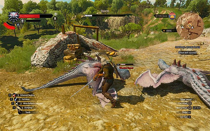 Pomagaj sobie znakiem Aard żeby sprowadzać potwory na ziemię lub żeby je na krótką chwilę ogłuszać - Łaciate kłopoty | Kontrakty wiedźmińskie i poszukiwania skarbów Wiedźmin - Wiedźmin 3: Krew i wino - poradnik do gry