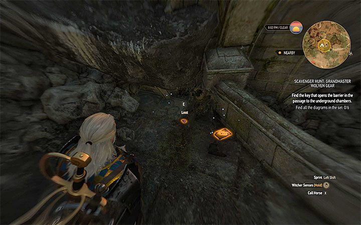 Po wysłuchaniu komentarza ze strony Geralta rozejrzyj się w pobliżu za pokazanymi na powyższym obrazku dwoma obiektami - fioletowym rubinem (Purple Ruby) oraz listem Georgea Herberta (George Herberts Letter) - Arcymistrzowski rynsztunek Wilka | Arcymistrzowski wiedźmiński rynsztunek - Wiedźmin 3: Krew i wino - poradnik do gry