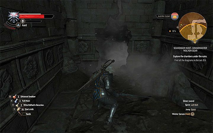 Miejsce gdzie po raz pierwszy musisz użyć znaku Aard - Arcymistrzowski rynsztunek Wilka | Arcymistrzowski wiedźmiński rynsztunek - Wiedźmin 3: Krew i wino - poradnik do gry