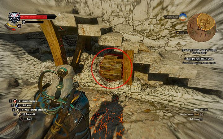 Najważniejsze jest to żeby dotrzeć od ruin i jeśli nie chcesz walczyć z latającymi potworami to najlepiej jest zbliżyć się do nich od wschodniej lub północno-wschodniej strony - Arcymistrzowski rynsztunek Gryfa | Arcymistrzowski wiedźmiński rynsztunek - Wiedźmin 3: Krew i wino - poradnik do gry