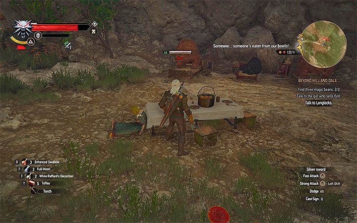 Niedźwiedzie zaatakują Geralta jeśli ten spróbuje zabrać żywność ze stołu - Dawno, dawno temu... - quest odnalezienia Syanny | Główne zadania Wiedźmin - Wiedźmin 3: Krew i wino - poradnik do gry