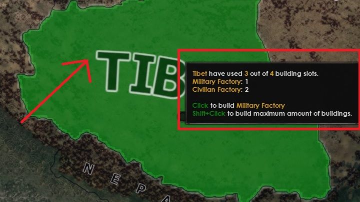 Zmielonym kolorem zostaną oznaczone te prowincje, które umożliwiają na rozwinięcie struktur w zakresie wybranej budowli - 10 prostych kroków dla początkujących | Podstawy Hearts of Iron IV - Hearts of Iron IV - poradnik do gry