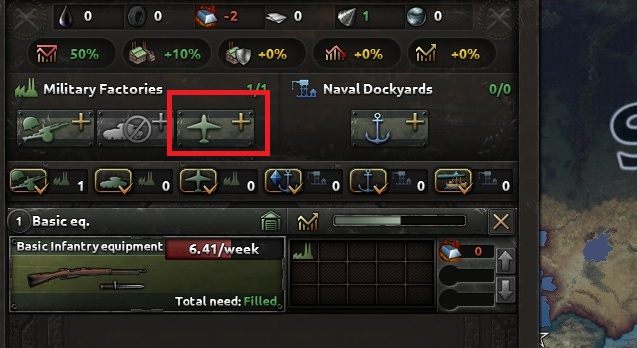 Wywołaj panel produkcji poprzez ikonkę interfejsu lub skrót klawiszowy Y - 10 prostych kroków dla początkujących | Podstawy Hearts of Iron IV - Hearts of Iron IV - poradnik do gry