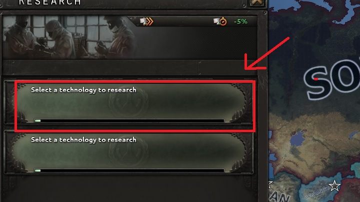 Wywołaj panel badań za pomocą ikonki interfejsu lub poprzez skrót klawiszowy W - 10 prostych kroków dla początkujących | Podstawy Hearts of Iron IV - Hearts of Iron IV - poradnik do gry