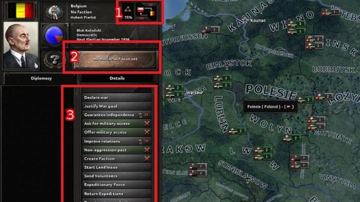 Druga powłoka panelu dyplomacji ma prawie identyczną konstrukcję jak górna cześć panelu rządowego - Interfejs | Podstawy Hearts of Iron IV - Hearts of Iron IV - poradnik do gry
