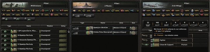 Na powyższym obrazku możesz zobaczyć zestawienie trzech paneli - Interfejs | Podstawy Hearts of Iron IV - Hearts of Iron IV - poradnik do gry