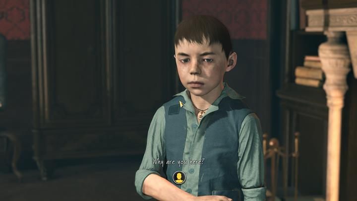 Naciśnij żółty przycisk pod wyborem ściężki dialogowej, by stworzyć portret danej osoby - Tworzenie portretu i przeszukiwanie domu Sama | Ofiarna opowieść - Sherlock Holmes: The Devils Daughter - poradnik do gry