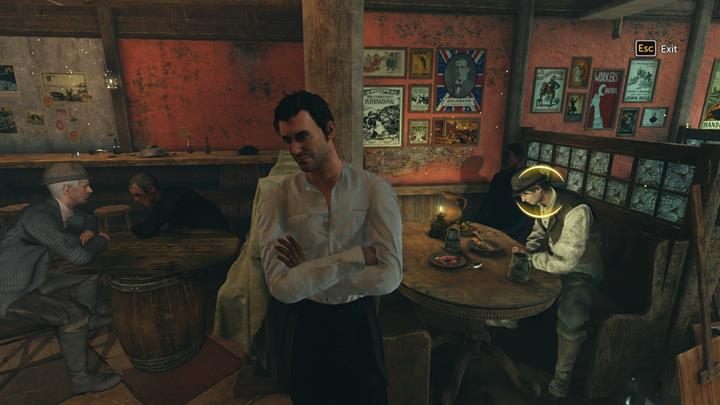 Podsłuchaj trzy rozmowy w pubie - Wizyta w knajpie i śledzenie zagadkowej postaci | Ofiarna opowieść - Sherlock Holmes: The Devils Daughter - poradnik do gry