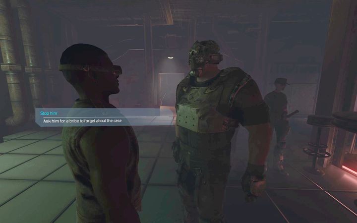 Żołnierz na piętrze w baru jest winny zabójstwa - możesz go ukarać lub dać się przekupić. - Slumsy | Zadania poboczne | The Technomancer - The Technomancer - poradnik do gry