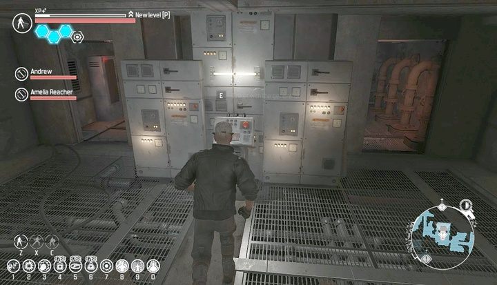 W małym budynku na piętrze niżej odnajdziesz konsolkę z czerwonym przyciskiem, który zatrzyma pociąg. - Upadek przy pracy | Rozdział 3 | The Technomancer - The Technomancer - poradnik do gry