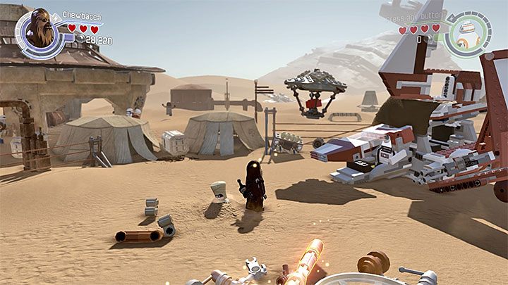 Zaczekaj na zrzut z czerwonym klockiem LEGO - Rozdział 3 - Przyczółek Niima | Minizestawy i czerwone klocki LEGO - LEGO Gwiezdne wojny: Przebudzenie Mocy - poradnik do gry