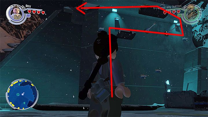 W celu dotarcia do tego klocka musisz zaliczyć wspinaczkę po pokazanej na powyższym obrazku ścianie - Baza Starkiller | Mapy - LEGO Gwiezdne wojny: Przebudzenie Mocy - poradnik do gry