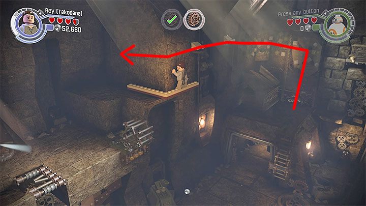 Złap się Rey nowej ścianki wspinaczkowej znajdującej się tuż obok lewej górnej półki - Rozdział 5 - Zamek Maz | Tryb fabularny - LEGO Gwiezdne wojny: Przebudzenie Mocy - poradnik do gry