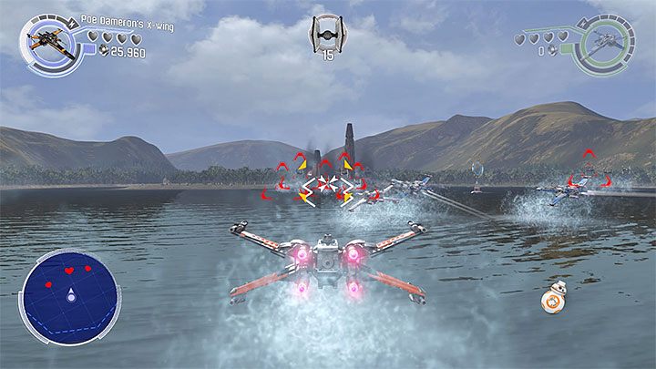 Zestrzeliwuj myśliwce TIE i następnie wrogie transportowce - Rozdział 6 - Bitwa o Takodanę | Tryb fabularny - LEGO Gwiezdne wojny: Przebudzenie Mocy - poradnik do gry