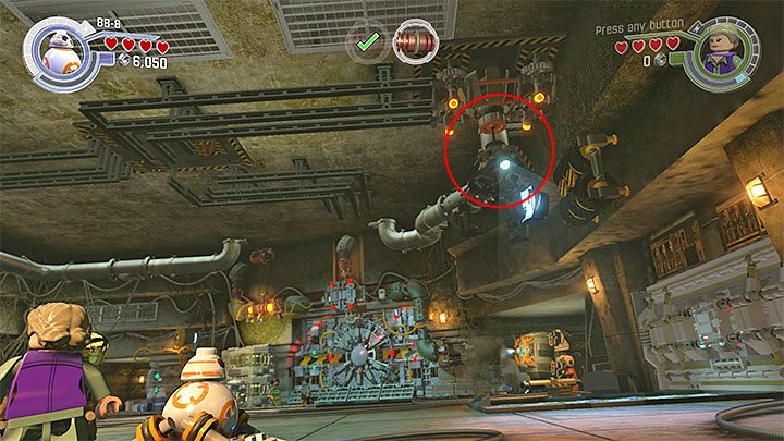 Po tym jak uchwyt znajdzie się po prawej stronie wybierz dowolną inną postać i użyj blastera lub innej broni dystansowej żeby zniszczyć dobudowany wcześniej fragment sufitu - Rozdział 7 - Ruch oporu | Tryb fabularny - LEGO Gwiezdne wojny: Przebudzenie Mocy - poradnik do gry