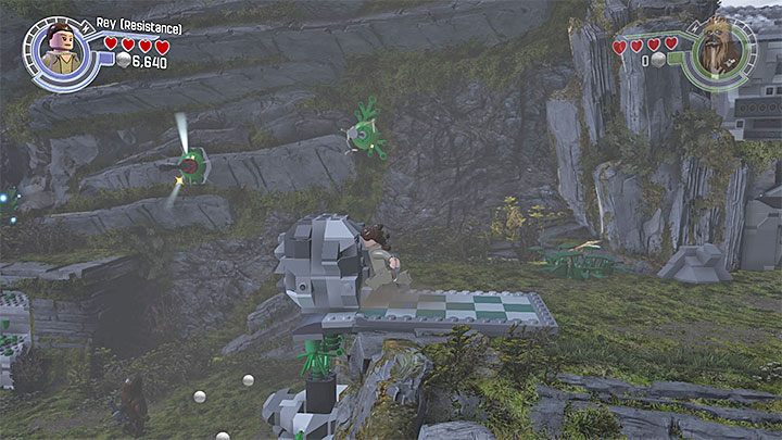 Skałę możesz przesunąć do końca w lewo dopiero po tym jak Chewbacca zbuduje ciężarek - Epilog - Wyspa Lukea | Tryb fabularny - LEGO Gwiezdne wojny: Przebudzenie Mocy - poradnik do gry