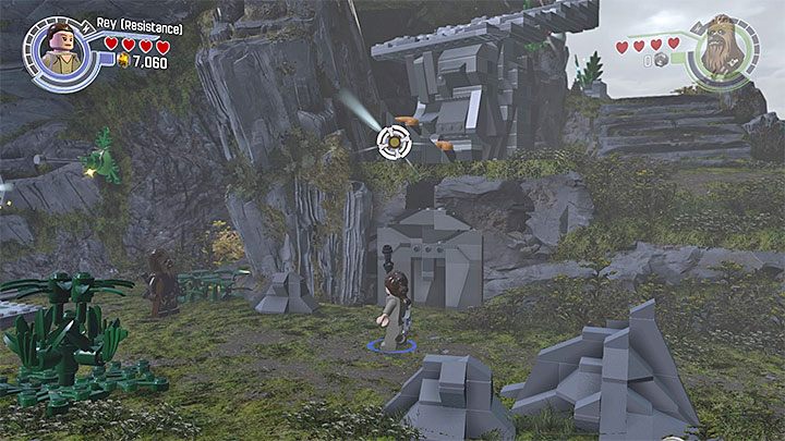 Użyj broni dystansowej na tarczy - Epilog - Wyspa Lukea | Tryb fabularny - LEGO Gwiezdne wojny: Przebudzenie Mocy - poradnik do gry