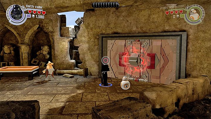 Użyj na drzwiach ciemnej strony Mocy i następnie miecza świetlnego - Rozdział 6 - Bitwa o Takodanę | Minizestawy i czerwone klocki LEGO - LEGO Gwiezdne wojny: Przebudzenie Mocy - poradnik do gry