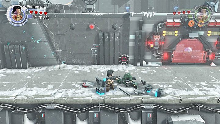 Trzeci słup możesz postawić po tym jak uda ci się odwrócić uwagę dużego działa i użyć linki z hakiem na górnym zaczepie w celu ominięcia przepaści - Rozdział 8 - Sabotaż Starkillera | Minizestawy i czerwone klocki LEGO - LEGO Gwiezdne wojny: Przebudzenie Mocy - poradnik do gry