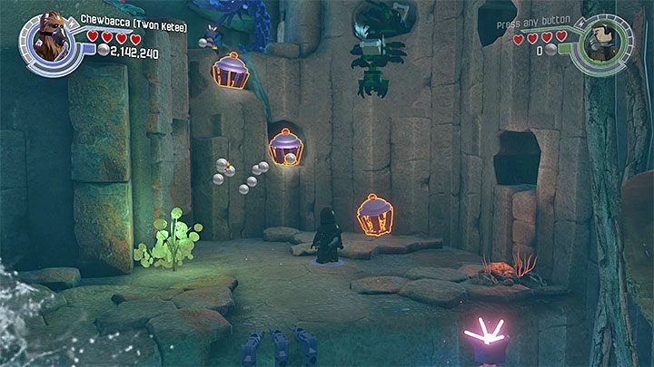 Wyrusz dalej, przechodząc pod wodospadem i docierając do zlokalizowanych po prawej stronie kolejnych klocków multibudowy - Polowanie na rathtary | Misje poboczne - LEGO Gwiezdne wojny: Przebudzenie Mocy - poradnik do gry