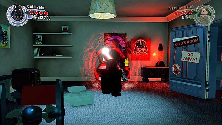 Używaj ciemnej strony Mocy na kolejnych czerwonych obiektach - Poe na ratunek | Minizestawy i czerwone klocki LEGO - LEGO Gwiezdne wojny: Przebudzenie Mocy - poradnik do gry