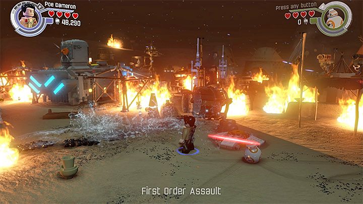 Poe i BB-8 muszą wspólnymi siłami m.in. przewrócić wieżę ciśnień - Rozdział 1 - Szturm na Jakku | Tryb fabularny - LEGO Gwiezdne wojny: Przebudzenie Mocy - poradnik do gry