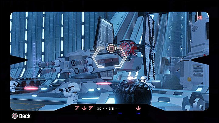 Dwukrotnie użyj lornetki żeby odnaleźć słabe punkty na pancerzu dużego działa - Rozdział 2 - Ucieczka z Finalizera | Tryb fabularny - LEGO Gwiezdne wojny: Przebudzenie Mocy - poradnik do gry