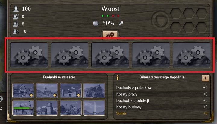 Jak widzisz na powyższym obrazku wszystkie sloty dostępne dla zakładów produkcyjnych są puste - Rozdział 1: Pożegnanie z ojcem | Kampania Grand Ages Medieval - Grand Ages: Medieval - poradnik do gry