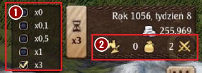 Za pośrednictwem panelu czasu uzyskasz podstawowe informacje dotyczące stanu skarbca oraz bieżącą datę - Interfejs | Podstawy Grand Ages Medieval - Grand Ages: Medieval - poradnik do gry