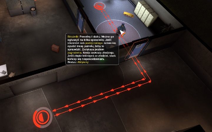 Trasę strażnika możesz prześledzić, po prostu najeżdżając kursorem na jego postać - da się wówczas także przeczytać istotne informacje o tym, w jaki sposób pokonać danego delikwenta - Podstawy rozgrywki Crookz - Crookz - poradnik do gry