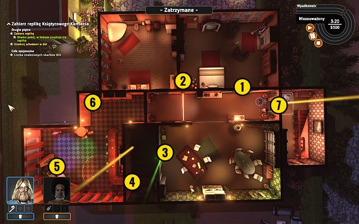 Wybierz Bishopa i otwórz pierwsze drzwi po prawej (1) - za pośrednictwem komendy Otwieranie zabezpieczonych drzwi - Misja 1 - Garść różowych piór | Opis przejścia misji Crookz - Crookz - poradnik do gry