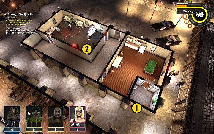 Przez kanał wentylacyjny (1) wejdź do pokoju ze strażnikami - Misja 7 - Dzień odwiedzin | Opis przejścia misji Crookz - Crookz - poradnik do gry