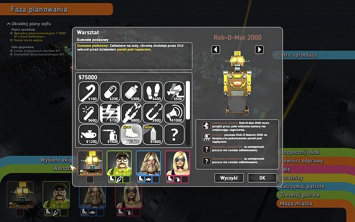 Do tej misji oprócz robota o nazwie Rob-O-Mat 2000 wybrałem także Lobkowitza, Cleopatrę oraz Bishopa - Misja 9 - Sprzedaż marzeń | Opis przejścia misji Crookz - Crookz - poradnik do gry