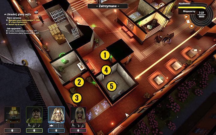 Podjedź robocikiem w pobliże blokady laserowej (1) i pociągnij za przełącznik (2) - Misja 9 - Sprzedaż marzeń | Opis przejścia misji Crookz - Crookz - poradnik do gry