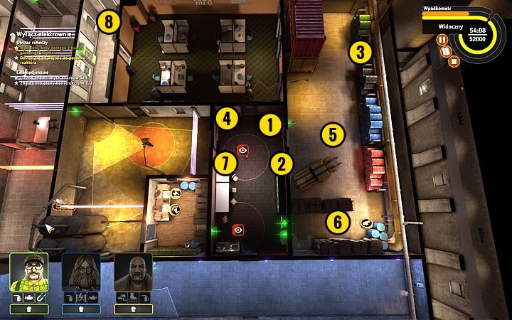 Przenieś się do pomieszczenia (1), omijając strażnika - Misja 10 - Wyciągnij wtyczkę | Opis przejścia misji Crookz - Crookz - poradnik do gry