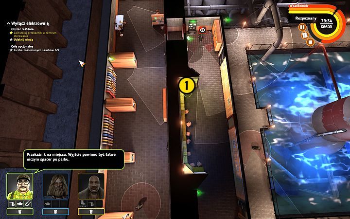 Uważając na strażników, wróć do panelu sterowania (1), czyli głównego celu misji - Misja 10 - Wyciągnij wtyczkę | Opis przejścia misji Crookz - Crookz - poradnik do gry