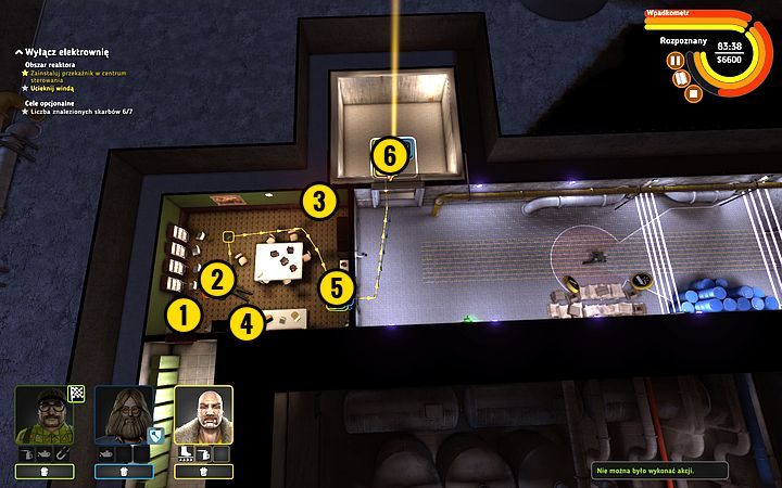 Szybko przebiegnij do tego pokoju (1) i znokautuj strażnika (2) - Misja 10 - Wyciągnij wtyczkę | Opis przejścia misji Crookz - Crookz - poradnik do gry