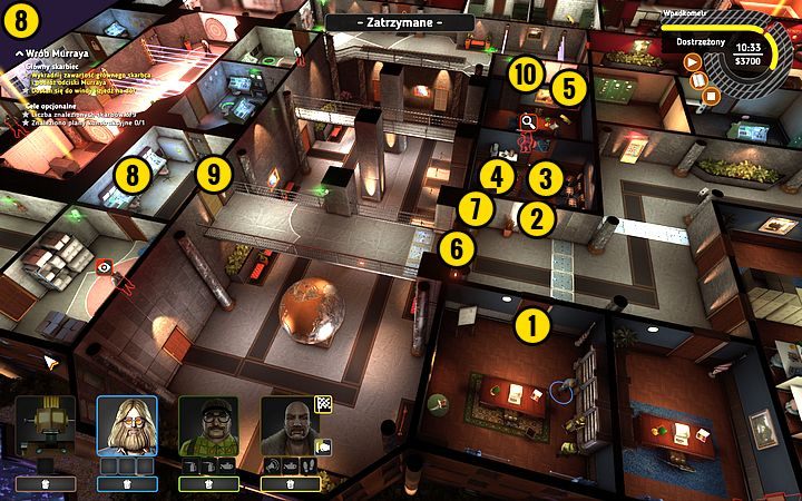 Otwórz Bishopem drzwi (1), a następnie kolejne (2) - ukryj Lobkowitza i Rob-O-Mata w tym pokoju (3) - Misja 11 - T-5000 3F | Opis przejścia misji Crookz - Crookz - poradnik do gry