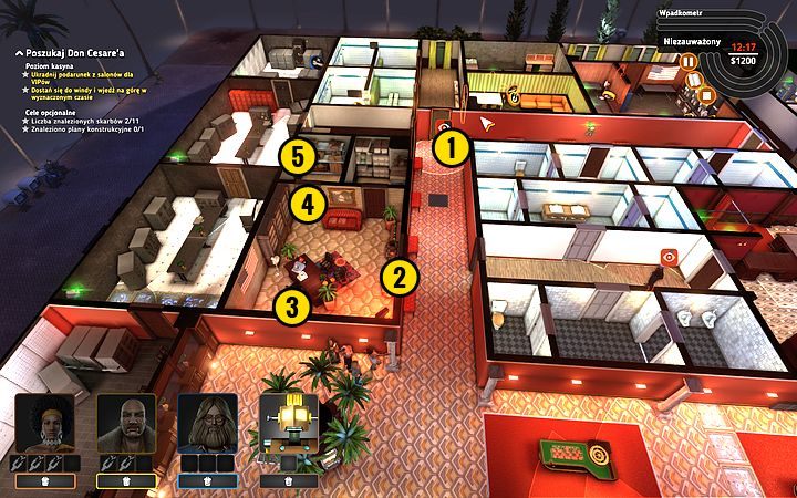 Przejdź w górę planszy, omijając dwóch strażników - Misja 12 - Szczęśliwe numerki | Opis przejścia misji Crookz - Crookz - poradnik do gry