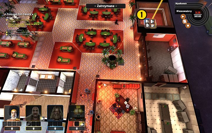 Gdy strażnik odejdzie, szybko przedostań się całą czwórką do windy (1) - Misja 12 - Szczęśliwe numerki | Opis przejścia misji Crookz - Crookz - poradnik do gry