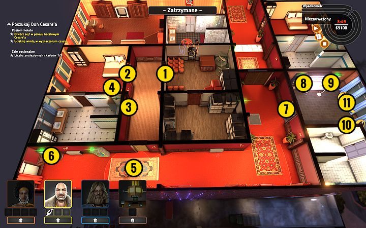 Otwórz szybko drzwi (1) i wybiegnij, otwierając kolejne (2) - Misja 12 - Szczęśliwe numerki | Opis przejścia misji Crookz - Crookz - poradnik do gry