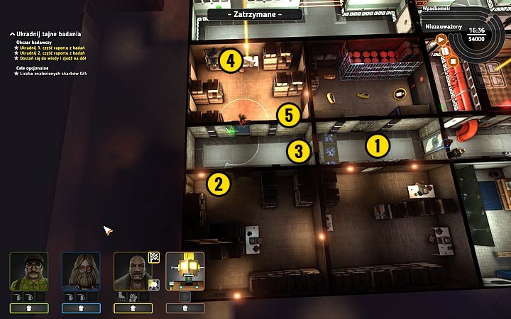 Po rozwaleniu ściany wyjdź na korytarz i przeczekaj zagrożenie (1) - Misja 13 - Tajemnica karty perforowanej | Opis przejścia misji Crookz - Crookz - poradnik do gry