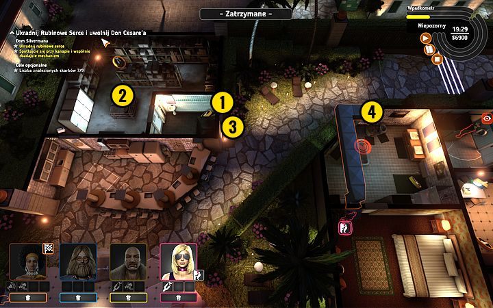 Przejdź przez kanał wentylacyjny (1), podnieś łup (2) i wróć (3) - Misja 14 - Drogocenne serce | Opis przejścia misji Crookz - Crookz - poradnik do gry