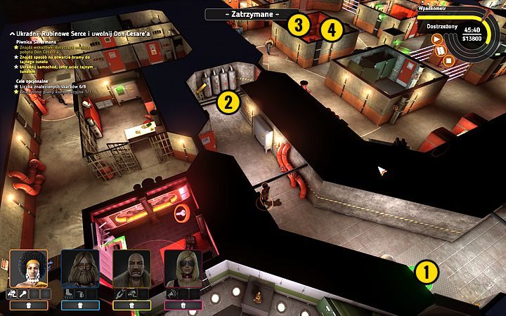 Stań na panelu (1) i poprowadź wszystkie postacie w tym kierunku (2) - Misja 14 - Drogocenne serce | Opis przejścia misji Crookz - Crookz - poradnik do gry